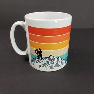 Retro Sunset Mountain Climber & Flaming RUN Meteor Ceramic Coffee Mug Gorpcore
